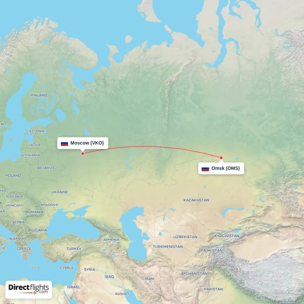 Moscow - Omsk direct flight map