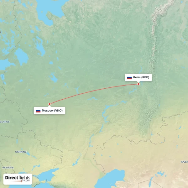 Moscow - Perm direct flight map