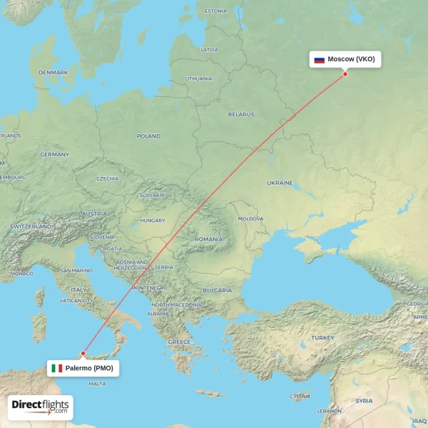 Moscow - Palermo direct flight map
