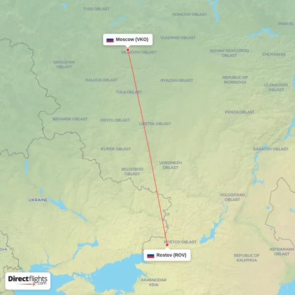 Moscow - Rostov direct flight map