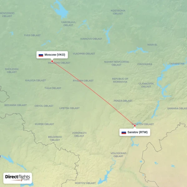Moscow - Saratov direct flight map