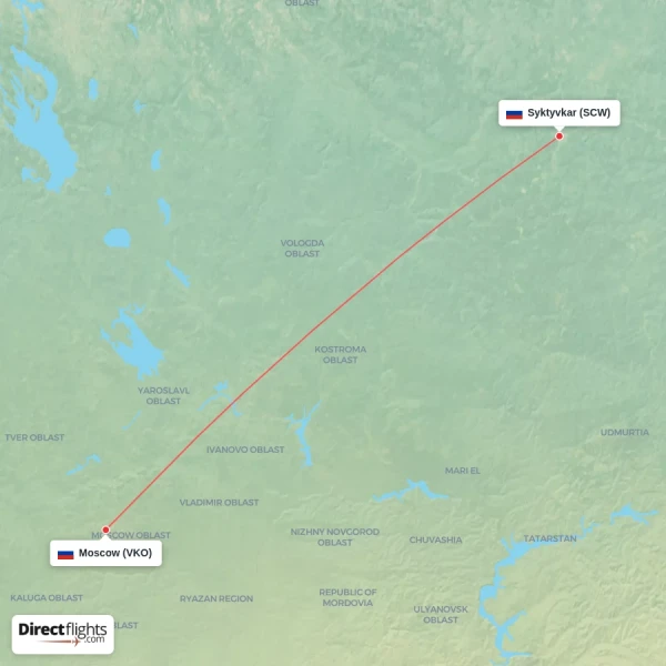 Moscow - Syktyvkar direct flight map