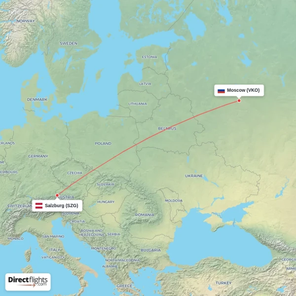 Moscow - Salzburg direct flight map