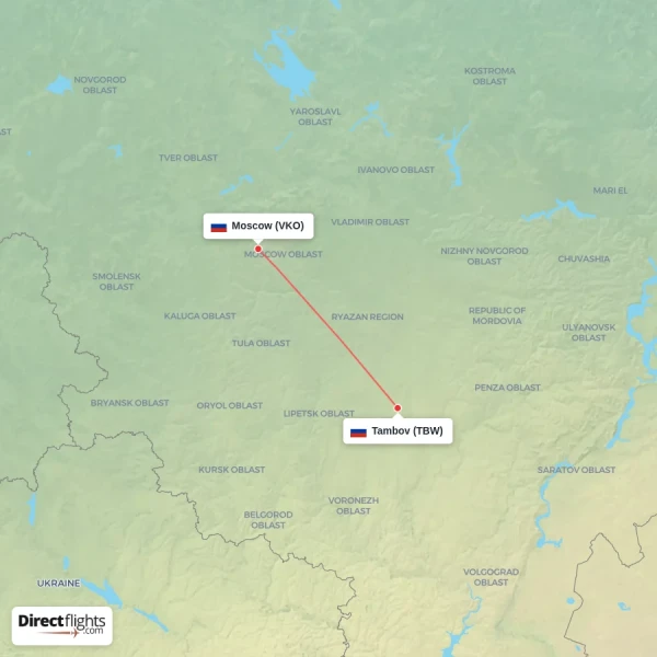 Moscow - Tambov direct flight map