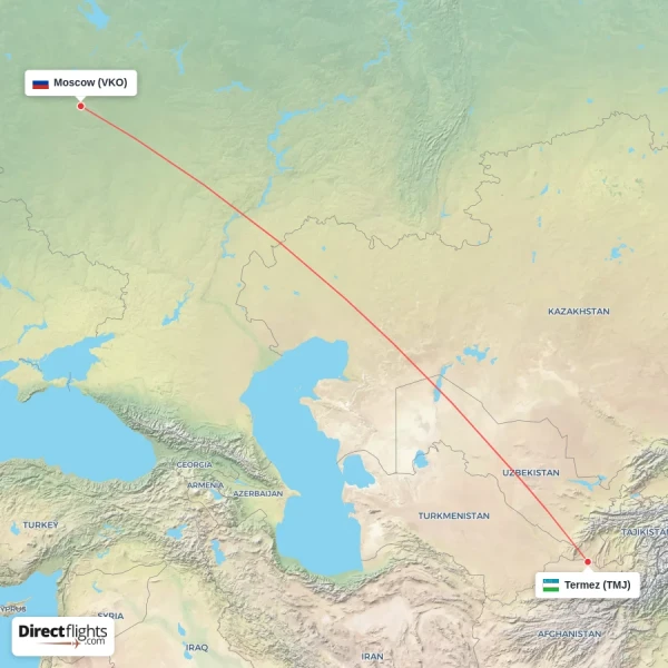 Moscow - Termez direct flight map