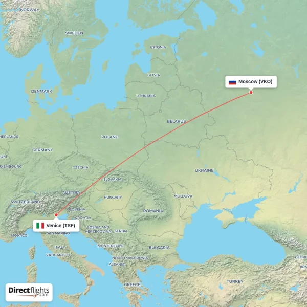 Moscow - Venice direct flight map