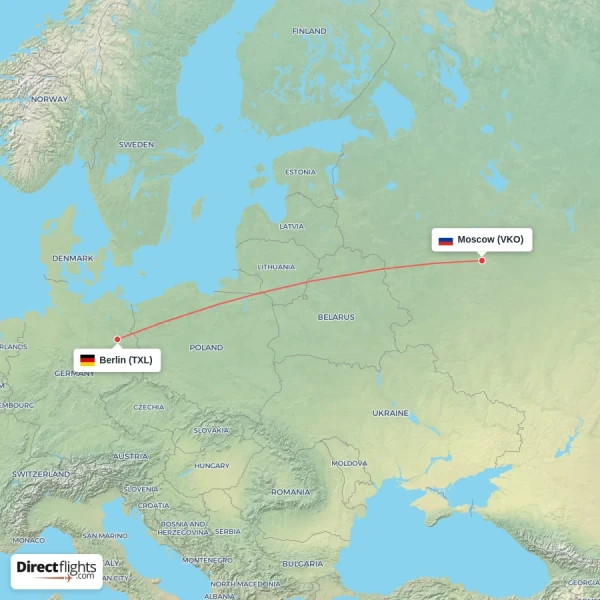 Moscow - Berlin direct flight map