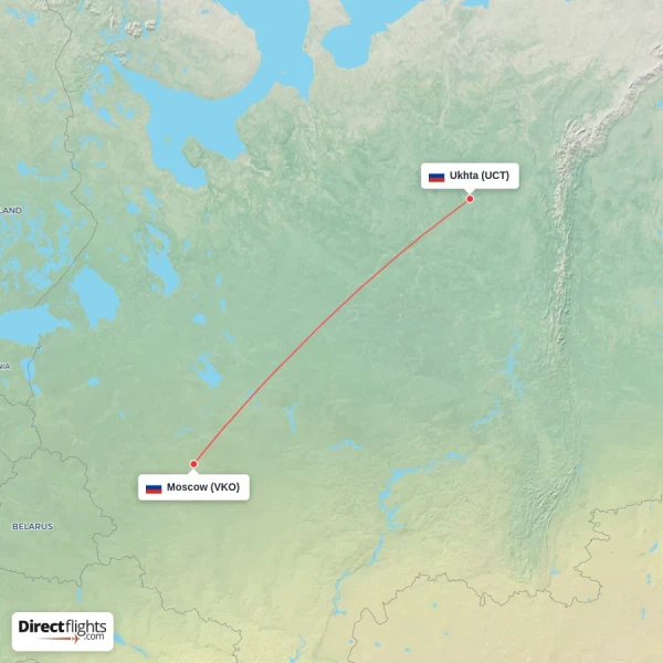 Moscow - Ukhta direct flight map