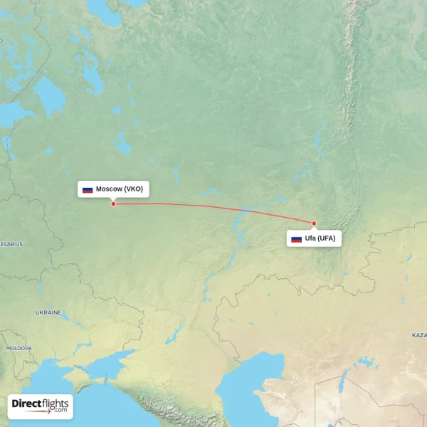 Moscow - Ufa direct flight map