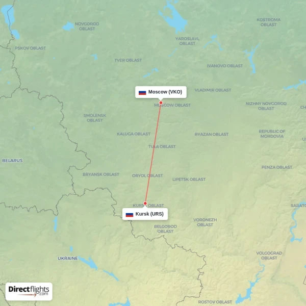 Moscow - Kursk direct flight map