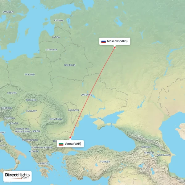 Moscow - Varna direct flight map