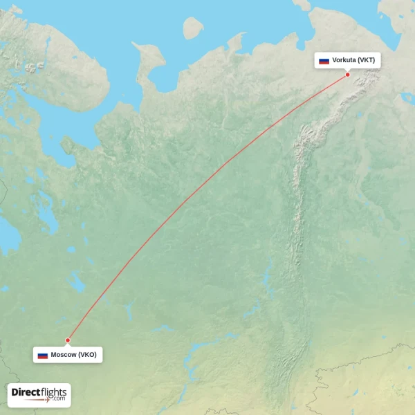 Moscow - Vorkuta direct flight map