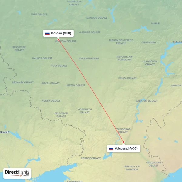 Moscow - Volgograd direct flight map
