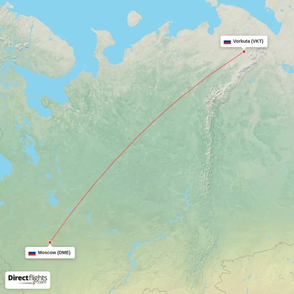 Vorkuta - Moscow direct flight map