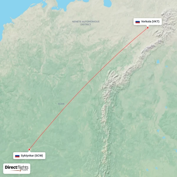 Vorkuta - Syktyvkar direct flight map