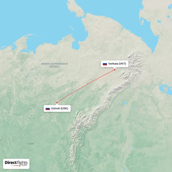 Vorkuta - Usinsk direct flight map