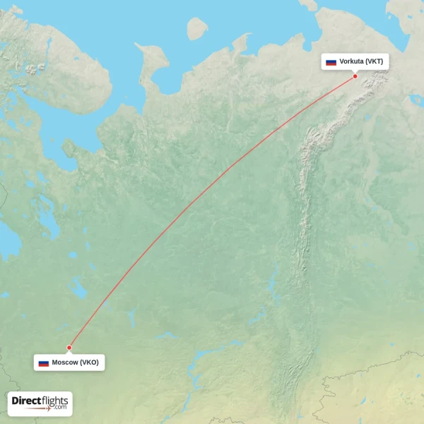 Vorkuta - Moscow direct flight map