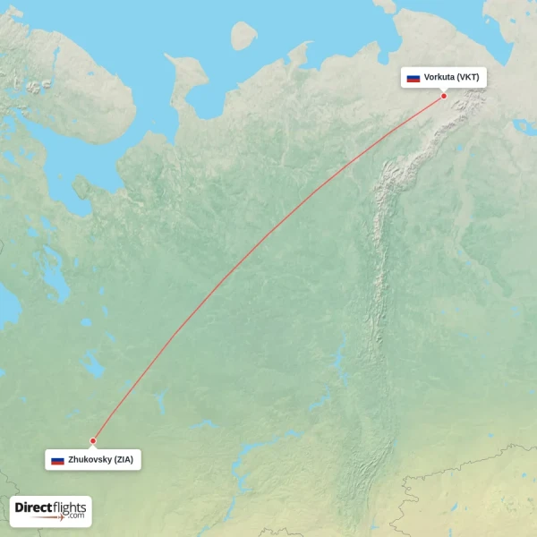 Vorkuta - Zhukovsky direct flight map