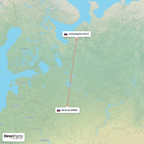 Arkhangelsk - Moscow direct flight map