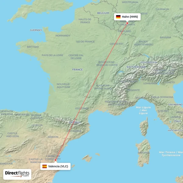 Valencia - Hahn direct flight map