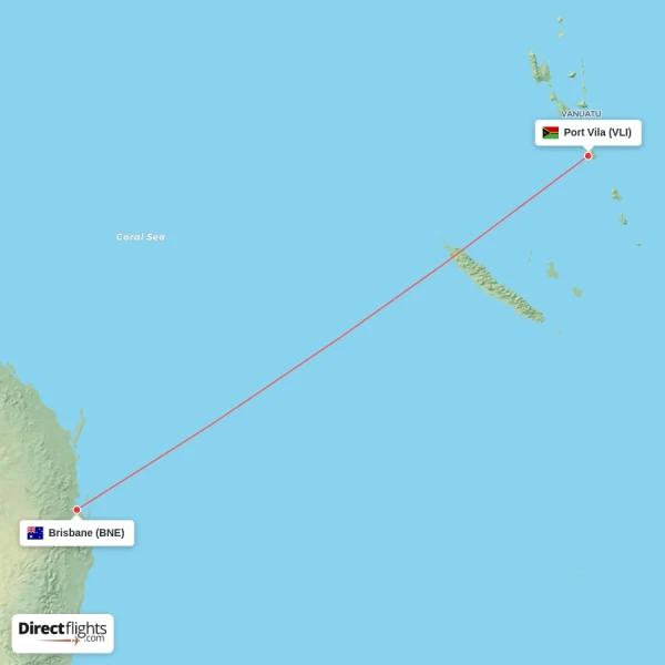 Port Vila - Brisbane direct flight map