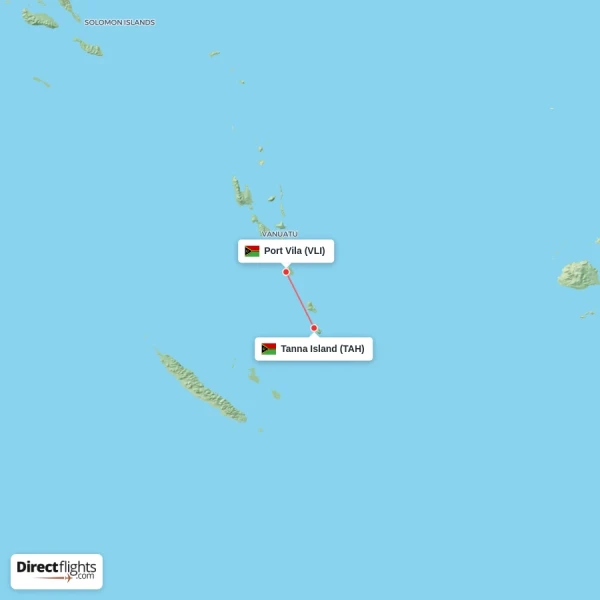 Port Vila - Tanna Island direct flight map
