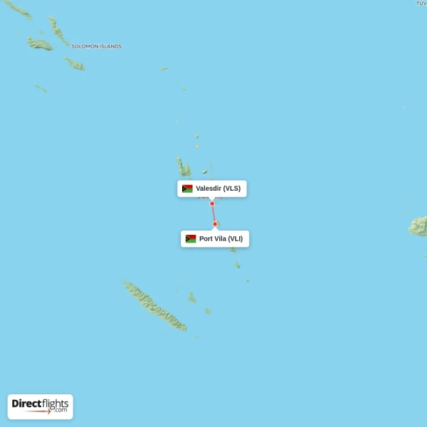 Port Vila - Valesdir direct flight map