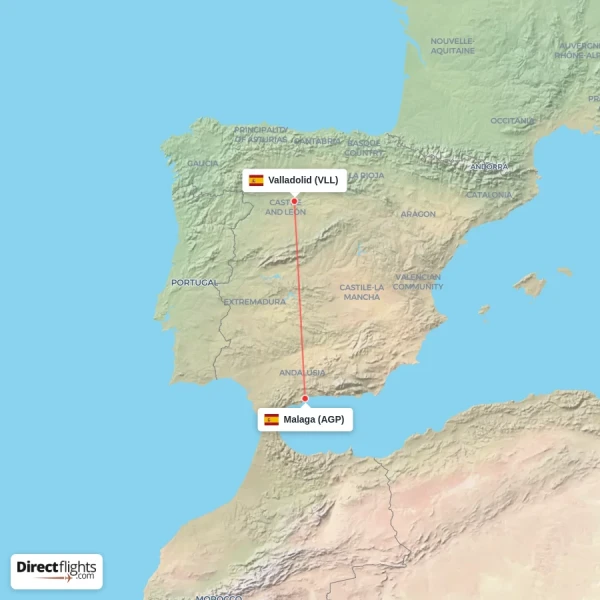 Valladolid - Malaga direct flight map