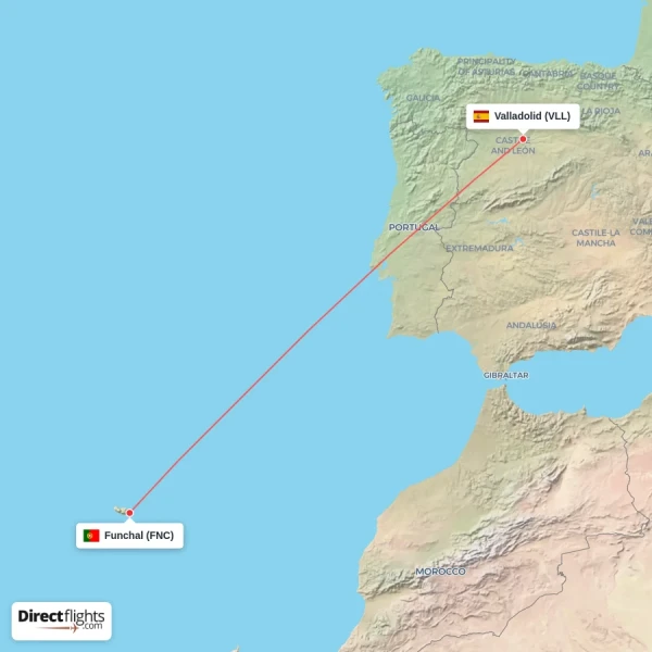 Valladolid - Funchal direct flight map