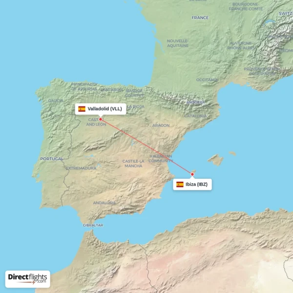 Valladolid - Ibiza direct flight map