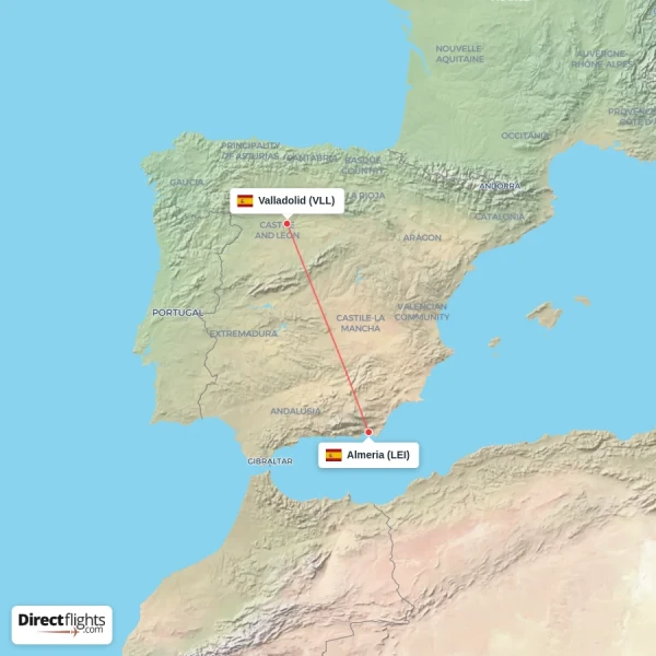 Valladolid - Almeria direct flight map