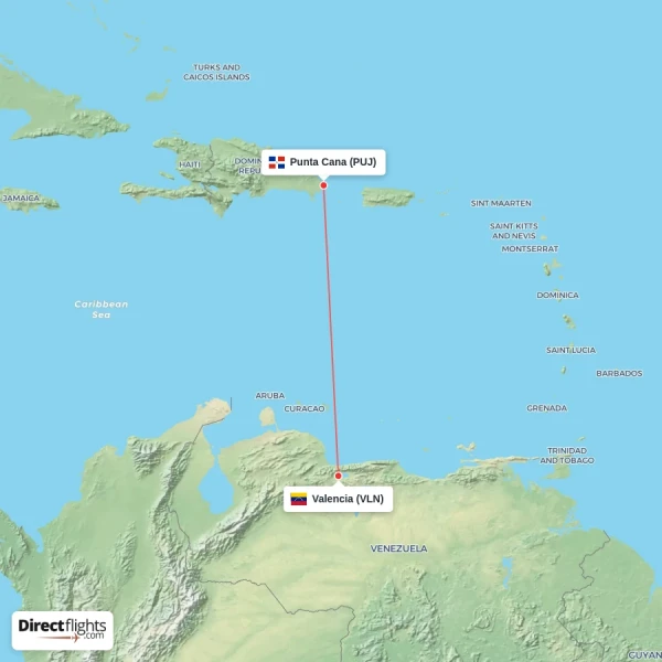 Valencia - Punta Cana direct flight map
