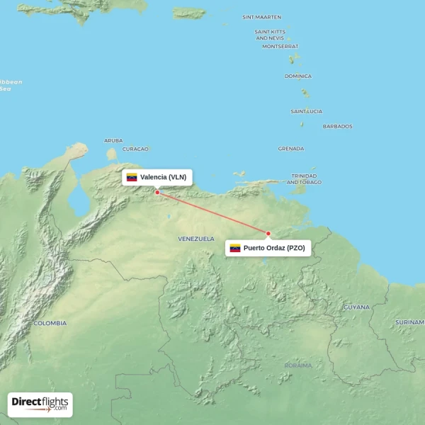 Valencia - Puerto Ordaz direct flight map
