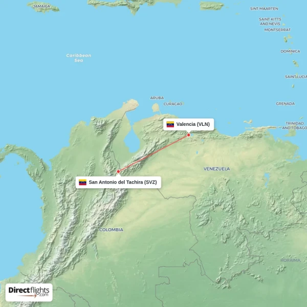 Valencia - San Antonio del Tachira direct flight map