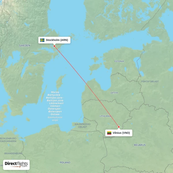 Vilnius - Stockholm direct flight map