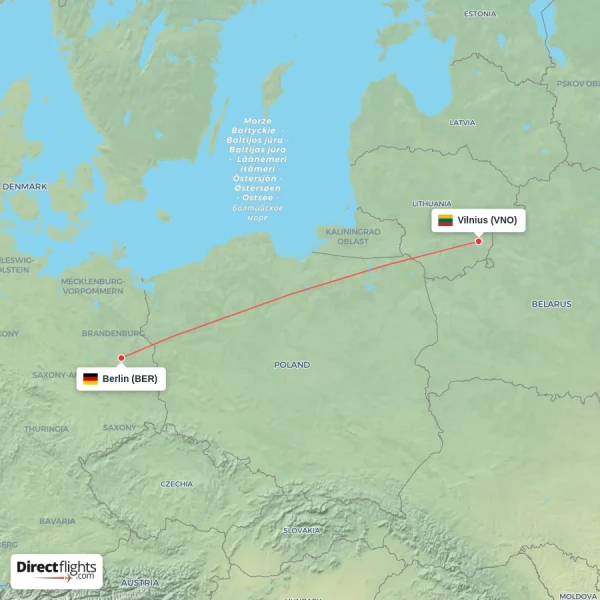 Vilnius - Berlin direct flight map