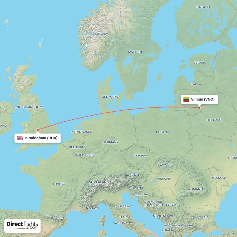 VNO - BHX route map
