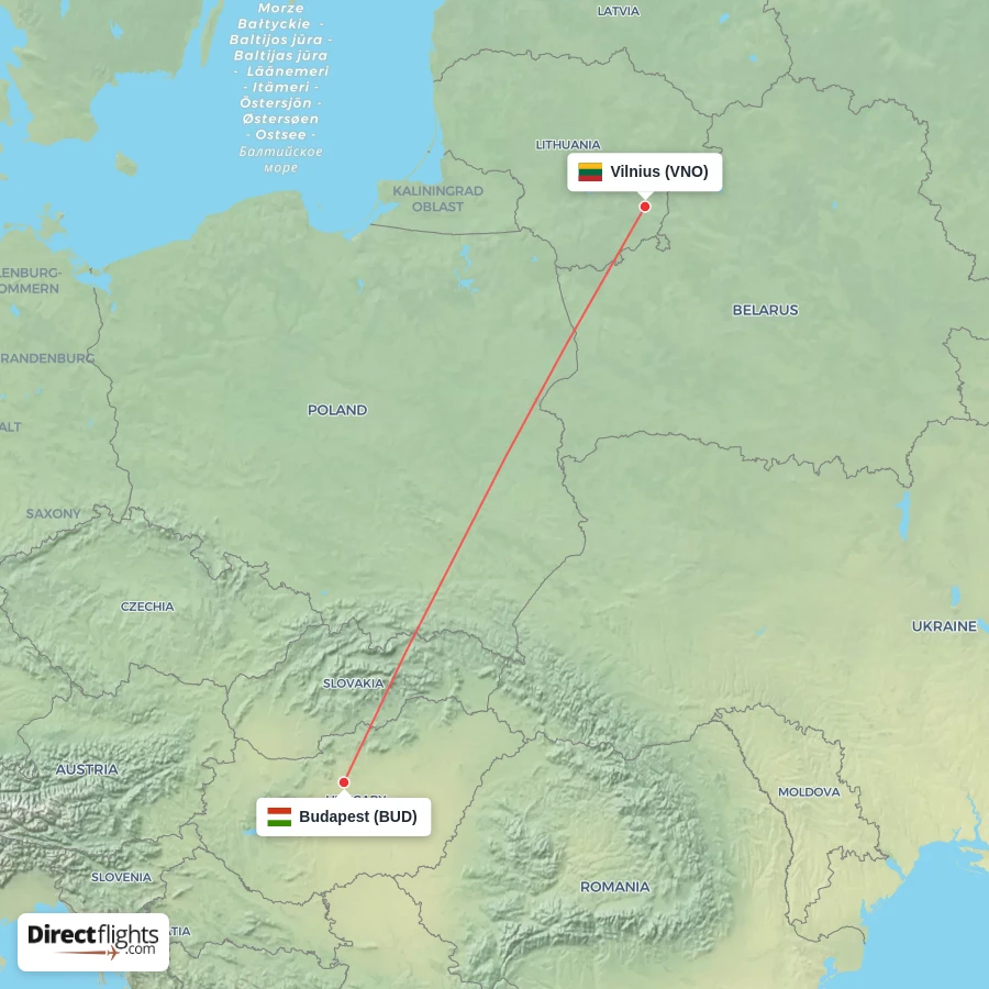VNO - BUD route map