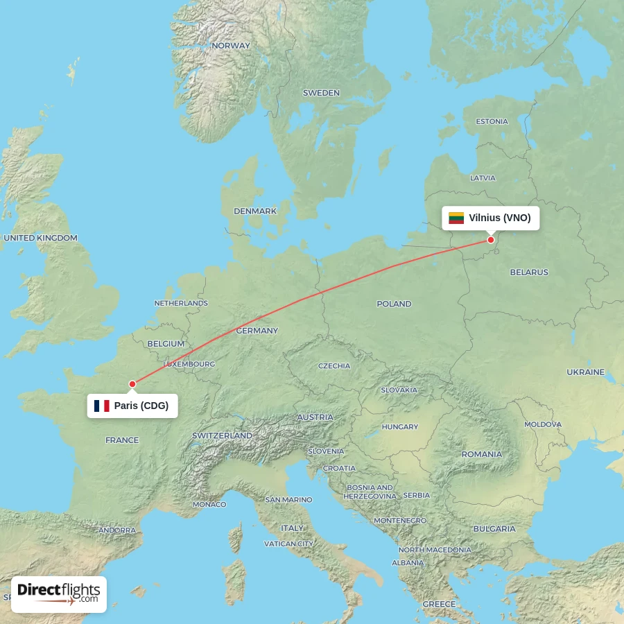VNO - CDG route map
