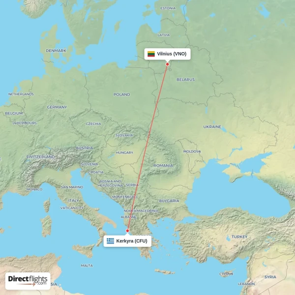 Vilnius - Kerkyra direct flight map