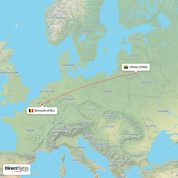 Vilnius - Brussels direct flight map