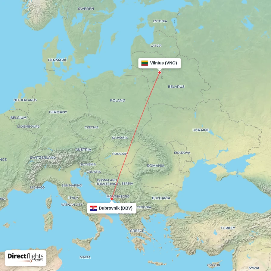 VNO - DBV route map