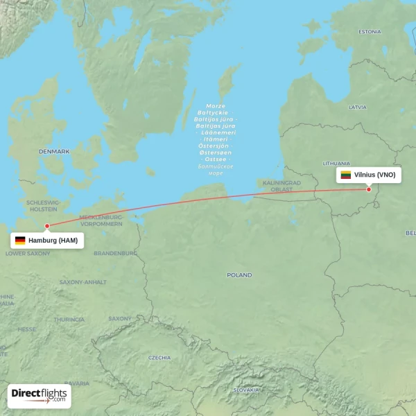 Vilnius - Hamburg direct flight map