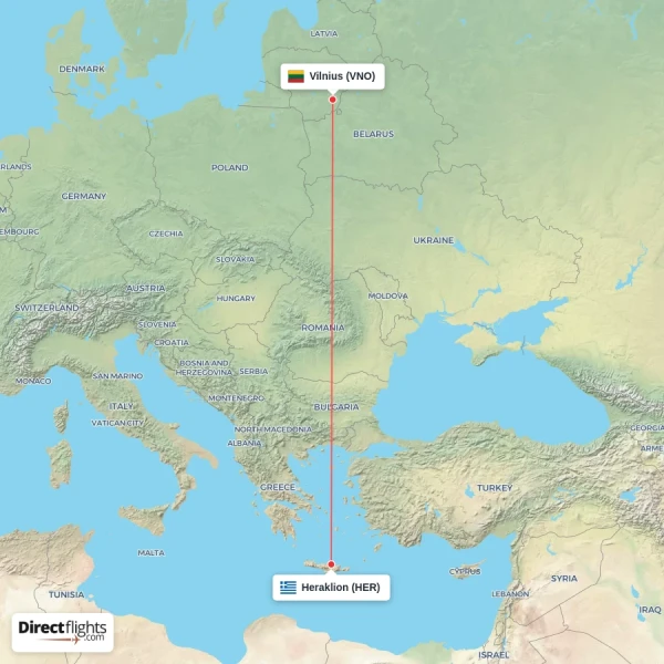 Vilnius - Heraklion direct flight map