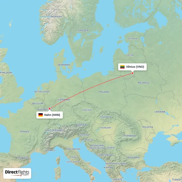 Vilnius - Hahn direct flight map