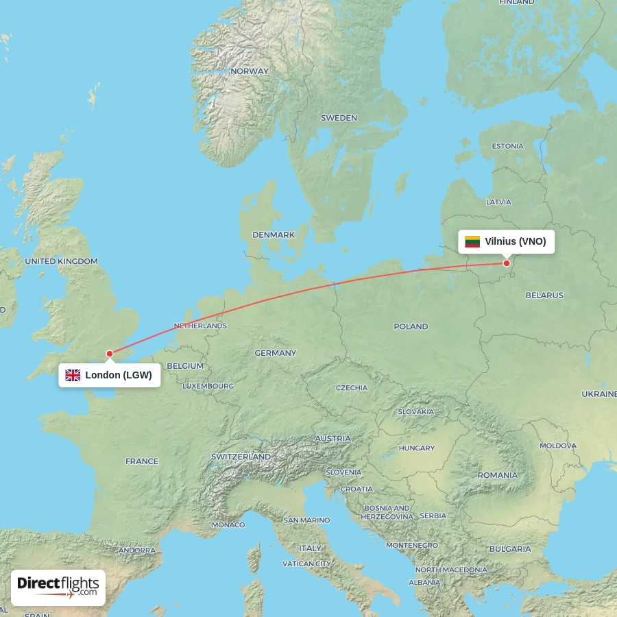 VNO - LGW route map