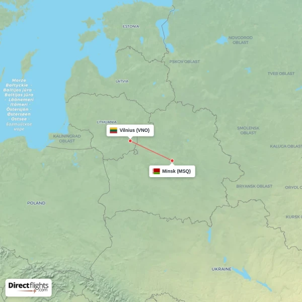 Vilnius - Minsk direct flight map