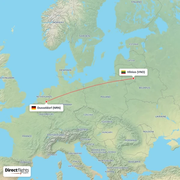 Vilnius - Dusseldorf direct flight map