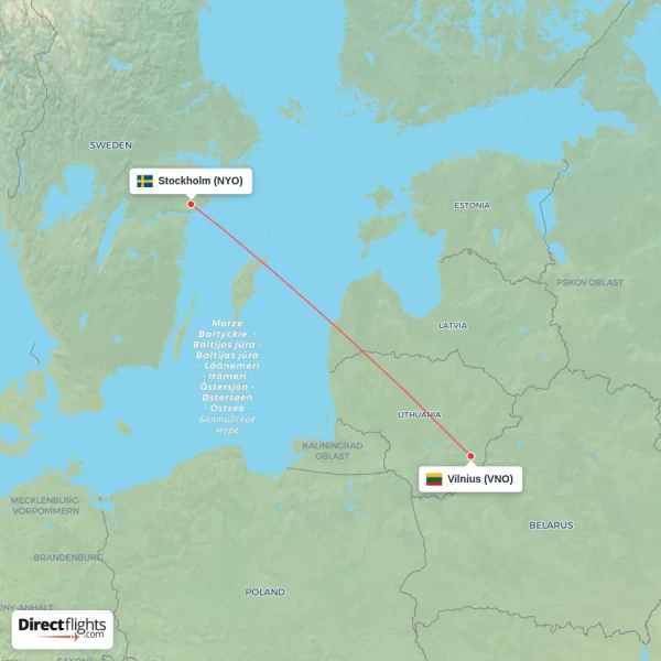 Vilnius - Stockholm direct flight map