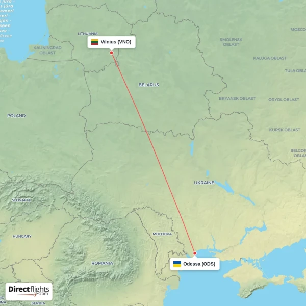 Vilnius - Odessa direct flight map